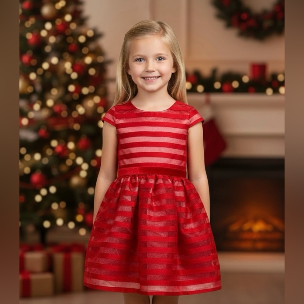 Red & Silver Striped Special‎ Occasion Dress Girls Size 8